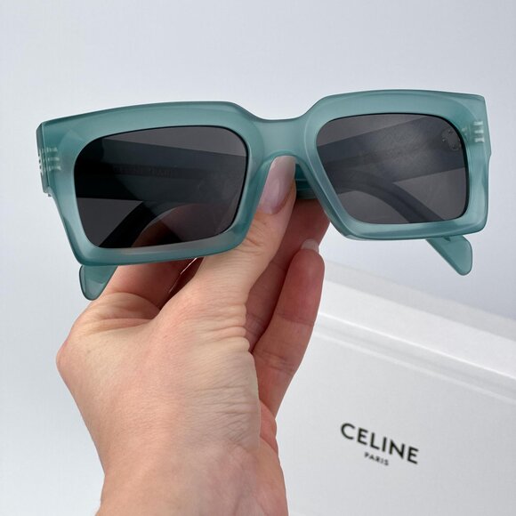 Celine 3 DOTS CL40280U 93A Women BRAND NEW Sunglasses Light Green Grey Square - Picture 2 of 9